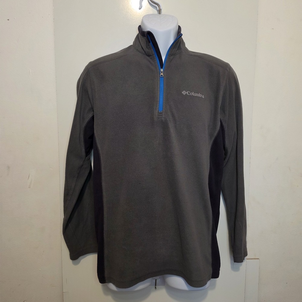 Columbia Men's Gray Fleece 1/4 Zip Pullover Blue Trim Size S‎